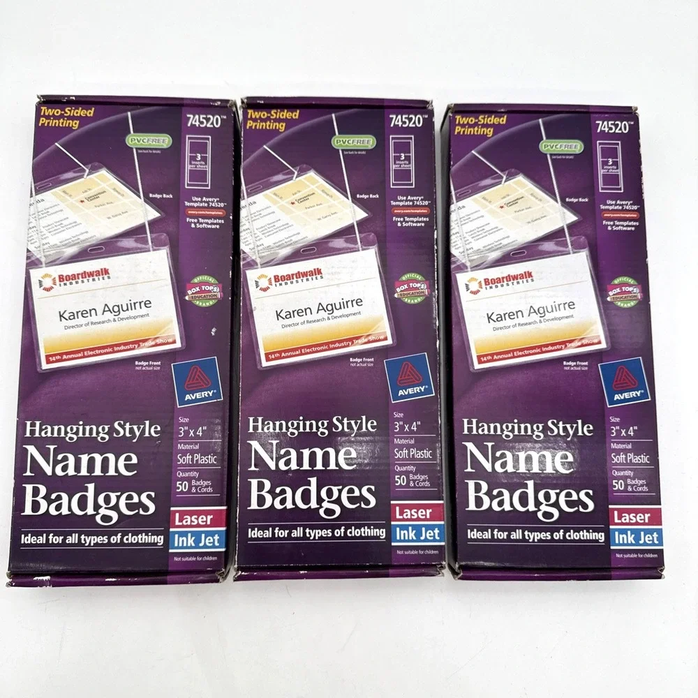 Lot of 3 Avery 74520 Hanging Style Name Badges 3x4 50/Pack New